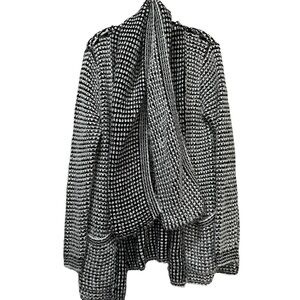 Elan Medium Oversized Boutique Black White Draped Waterfall Cardigan Sweater